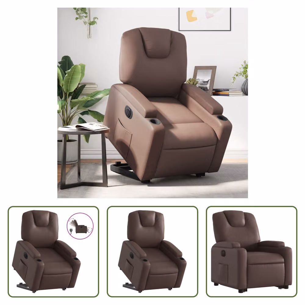 The Living Store Poltrona relax con supporto elettrico in Pelle finta marrone