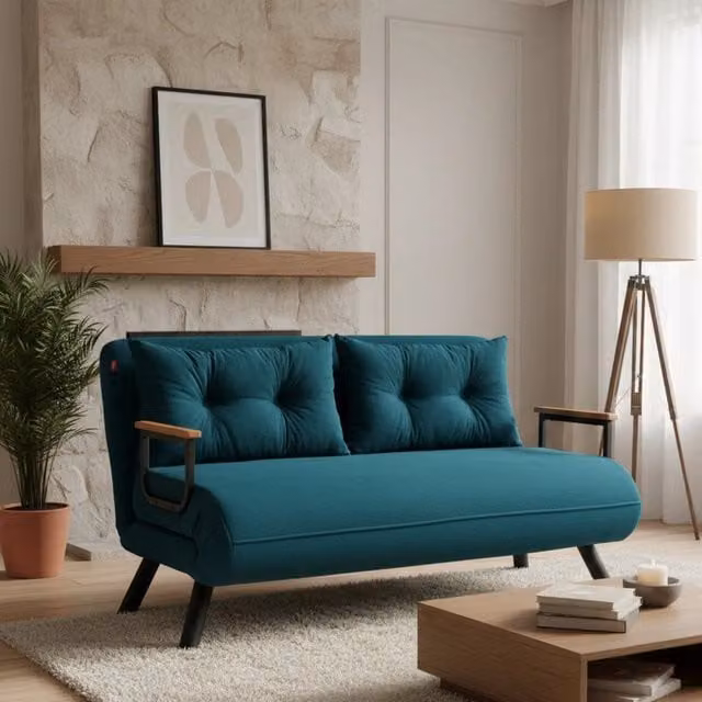 Calvin Divano Letto 2 Posti con Contenitore Click Clack Verde Acqua L: 133 cm, P: 78 cm