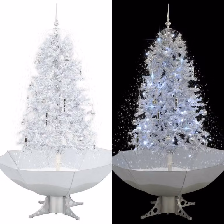 The Living Store Albero di Natale innevato con base a ombrello bianco 170 cm