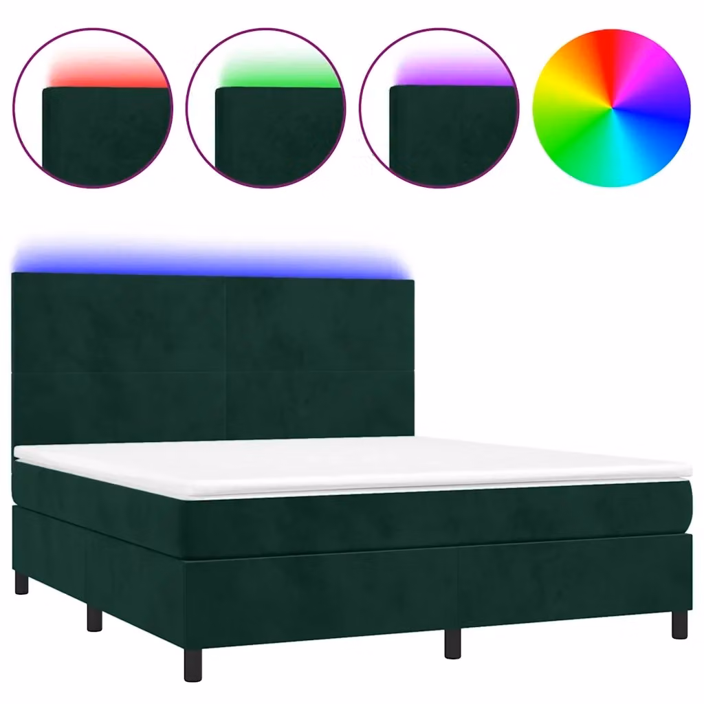 Letto matrimoniale con materasso ibrido vidaXL in velluto verde con illuminazione LED sottostante e porta USB L/P/H: 160 x 200 x 203 cm – 2