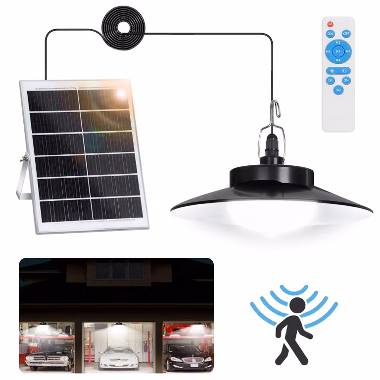 Lampada solare a LED con sensore di movimento, lampada a sospensione bianco freddo IP65, lampada da giardino dimmerabile con timer e 5 modalità, ideale per balconi e gazebo (1 lampada)