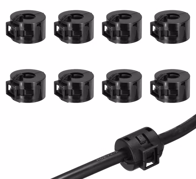 Anelli ferromagnetici a clip, confezione da 8 pezzi, diametro 11,4 mm, colore nero, filtro EMI-RFI per cavi