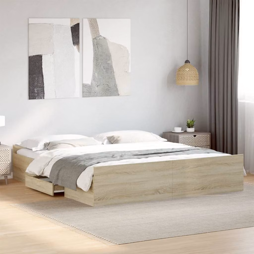Letto con giroletto e cassetti vidaXL in legno Rovere Sonoma L: 180 cm, P: 200 cm, H: 40 cm
