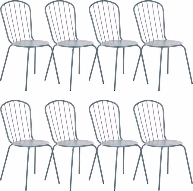 Set di 8 sedie da giardino moderne Beliani in metallo azzurro opaco per adulti L/P/H: 47 x 39 x 89 cm