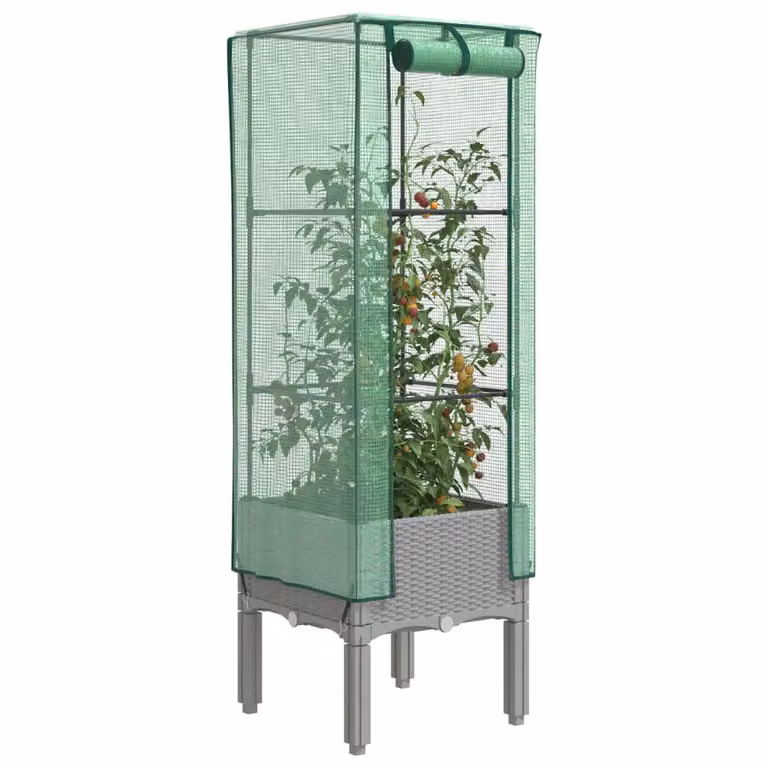 Letto rialzato con copertura effetto rattan vidaXL nei colori grigio e verde, L/P/H: 40 x 40 x 140 cm