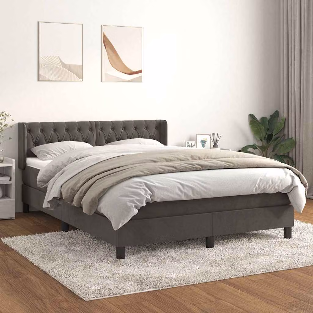 vidaXL Giroletto a Molle con Materasso in Velluto Grigio, L/P/H: 140 x 200 x 88 cm – 1