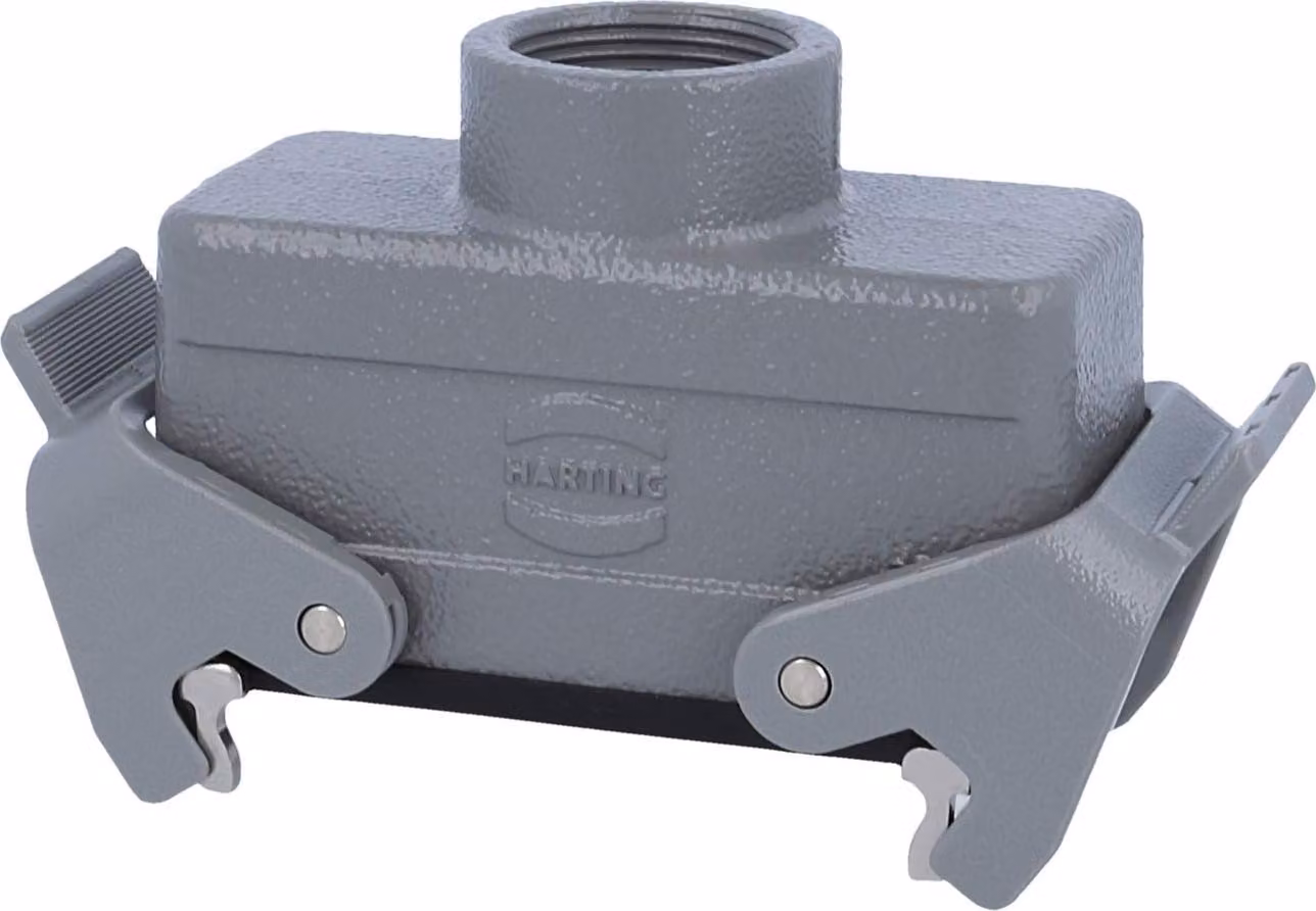 HARTING Han 16B Alloggiamento connettore basso, 1xPG21 uscita cavo diritta, con 2 staffe trasversali Vite PG21 Area di serraggio