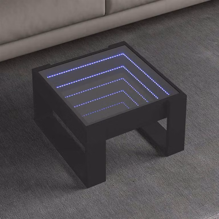 vidaXL Tavolino da Salotto Moderno con LED Infinity Nero L: 50 cm, P: 53 cm, H: 30 cm