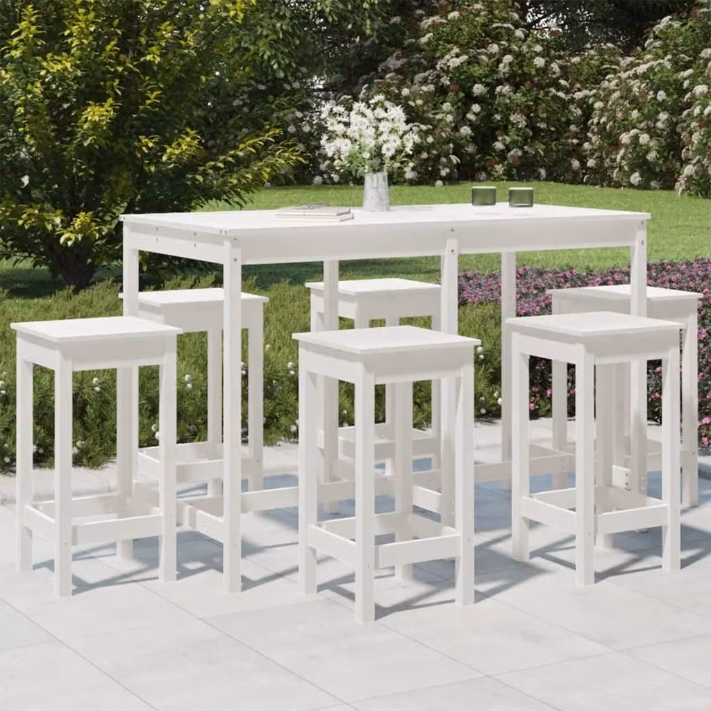Maison Exclusive - Set Bar da Giardino 7 pz Bianco in Legno Massello di Pino