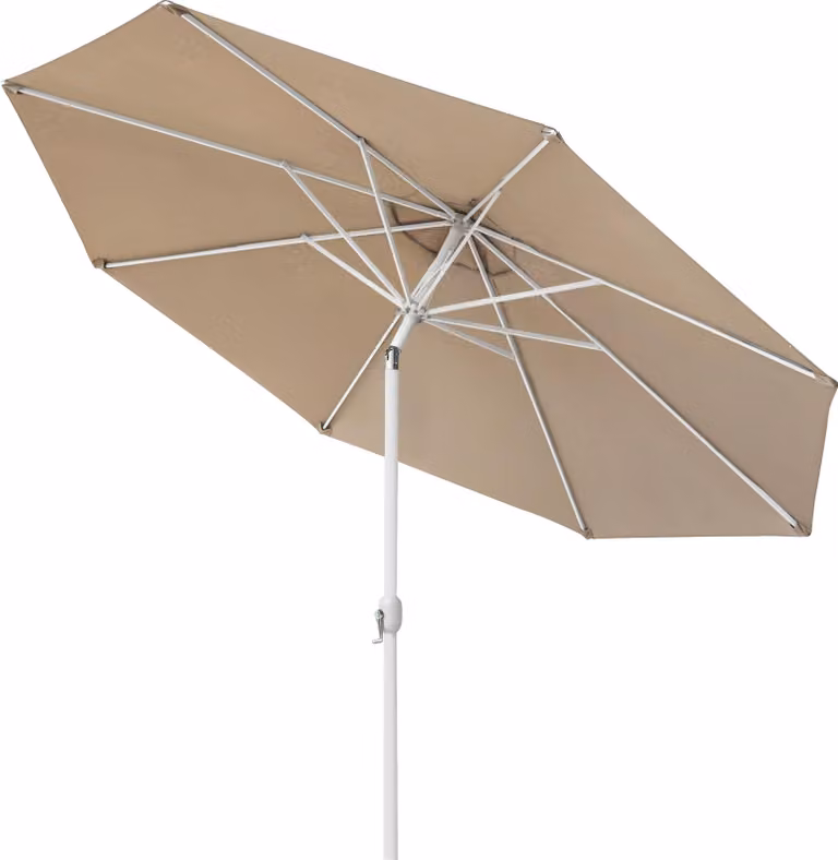 Ombrellone da giardino o balcone, diametro 3,5 metri, colore crema, pieghevole con manovella, protezione UV, struttura bianca, marca paramondo, modello interpara