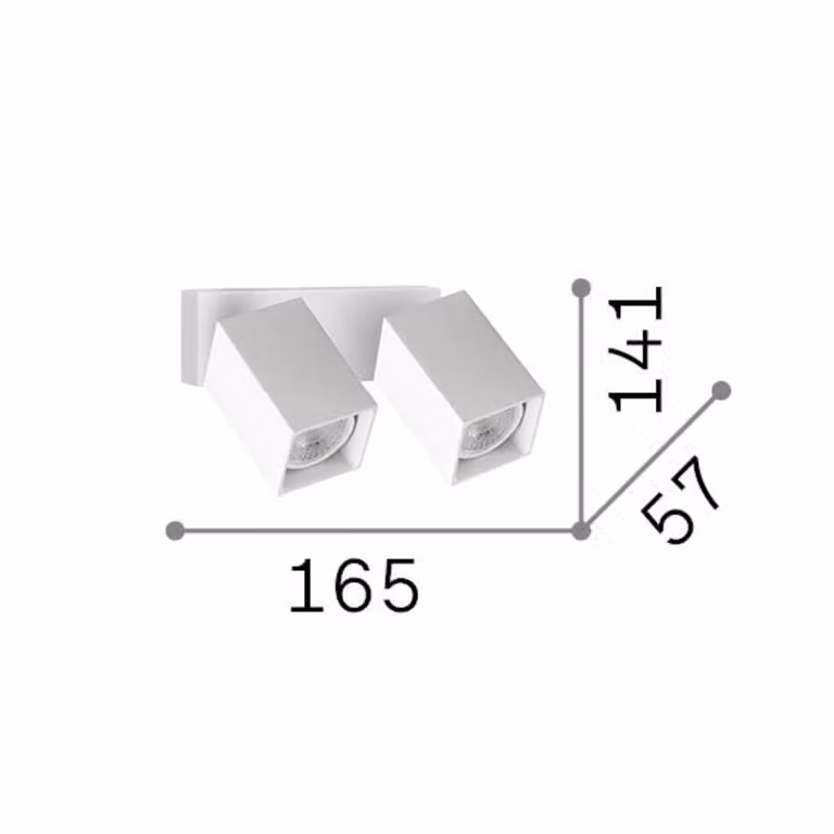 IDEAL LUX Faretto da parete Dynamite Square nero 16,5 cm a 2 luci, Nero, Soggiorno / Sala da pranzo, Metallo, Moderno, Faretto alogeno