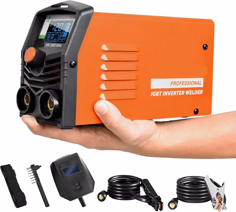 Lasmachine - Mini saldatrice - 2-in-1 Inverter - 200A - MMA - Saldatura TIG (con sollevamento dell'arco) - Display LCD - Colore: nero e arancione