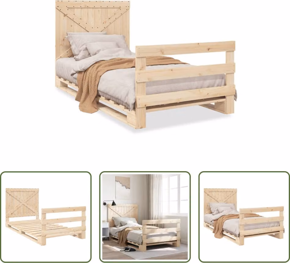 The Living Store Letto in legno massiccio con testiera 100x200 cm in pino