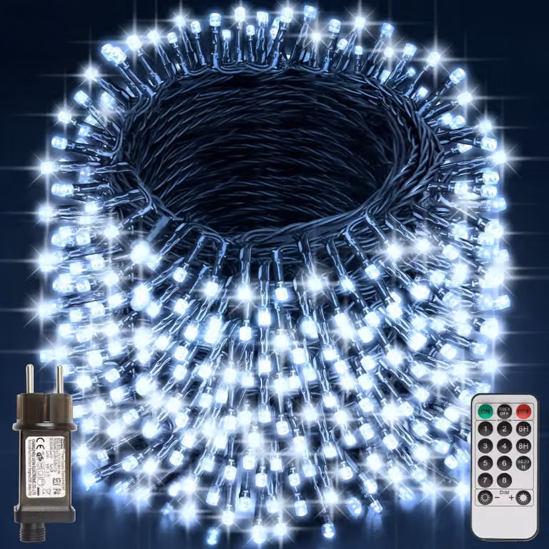 Luci natalizie, lunghezza 96 metri, 800 LED, luce bianca fredda, 8 modalità, con telecomando