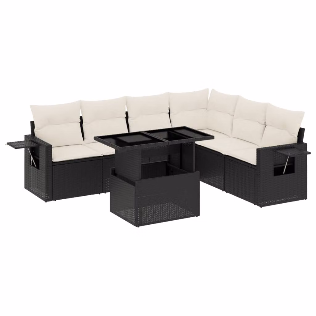 Set Divani da Giardino con Cuscini 7pz Nero Polyrattan
