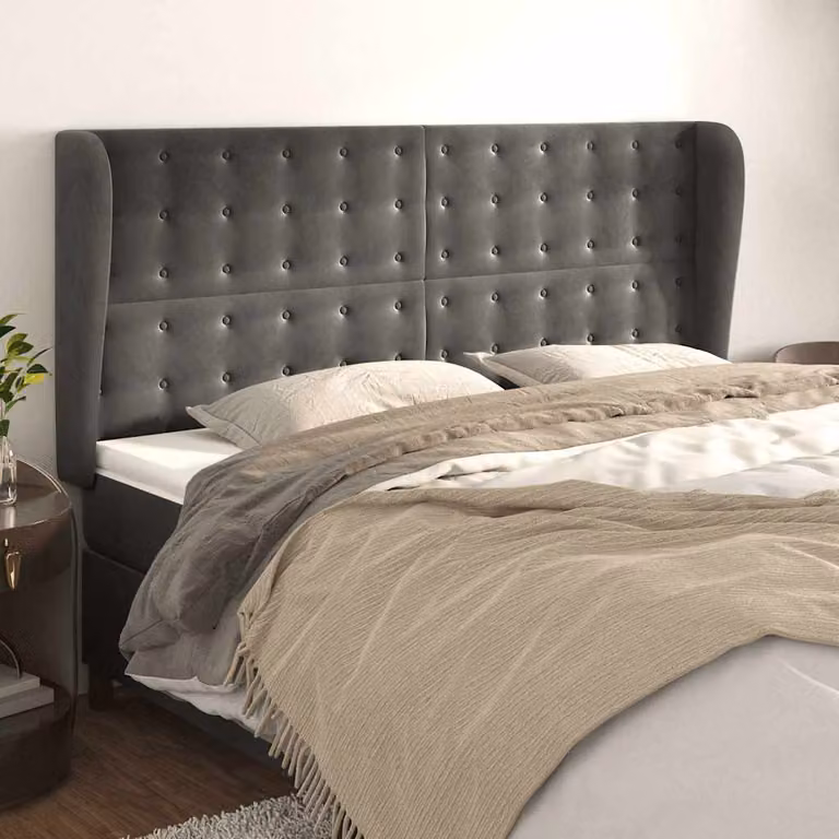 Testiera ad orecchio vidaXL in velluto grigio scuro L: 203 cm, P: 23 cm, H: 118/128 cm