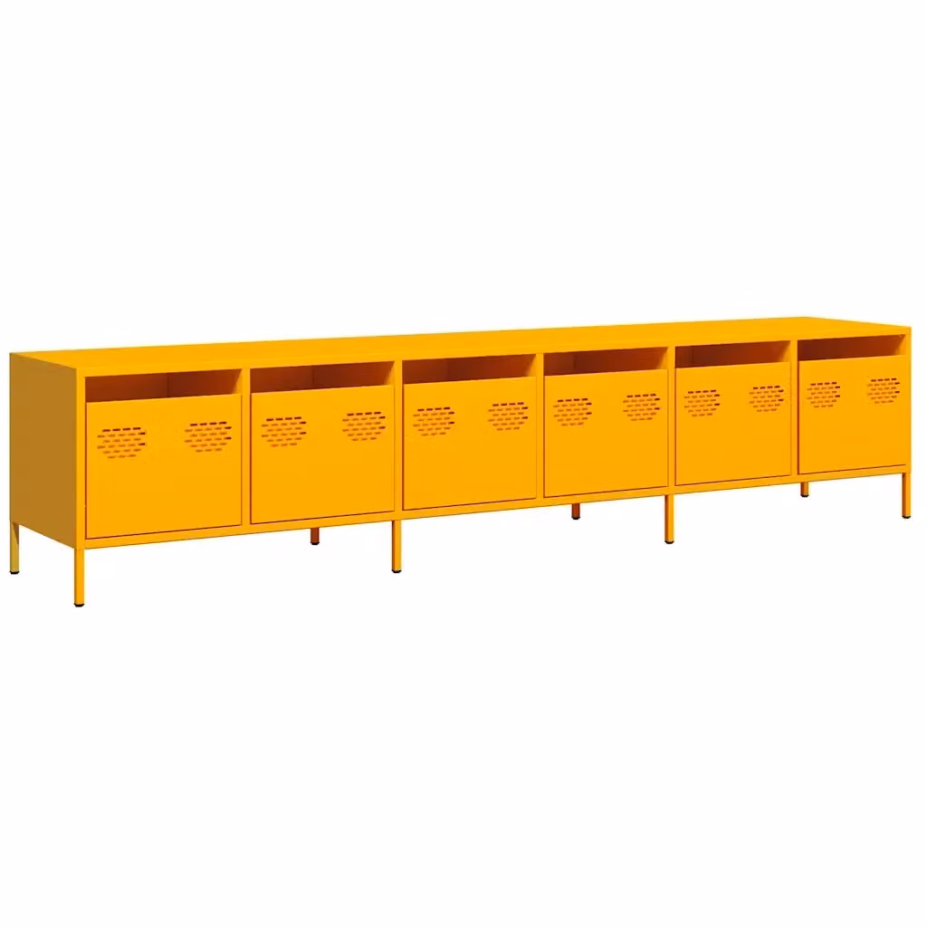 Mobile TV vidaXL Giallo Moderno in Metallo con Scomparti Media L: 202 cm, P: 39 cm, H: 43,5 cm – 2