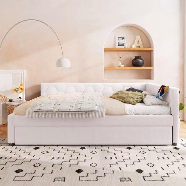 Letto giorno 140x200cm - Xylo - bianco, LED, USB-C, tessuto pile