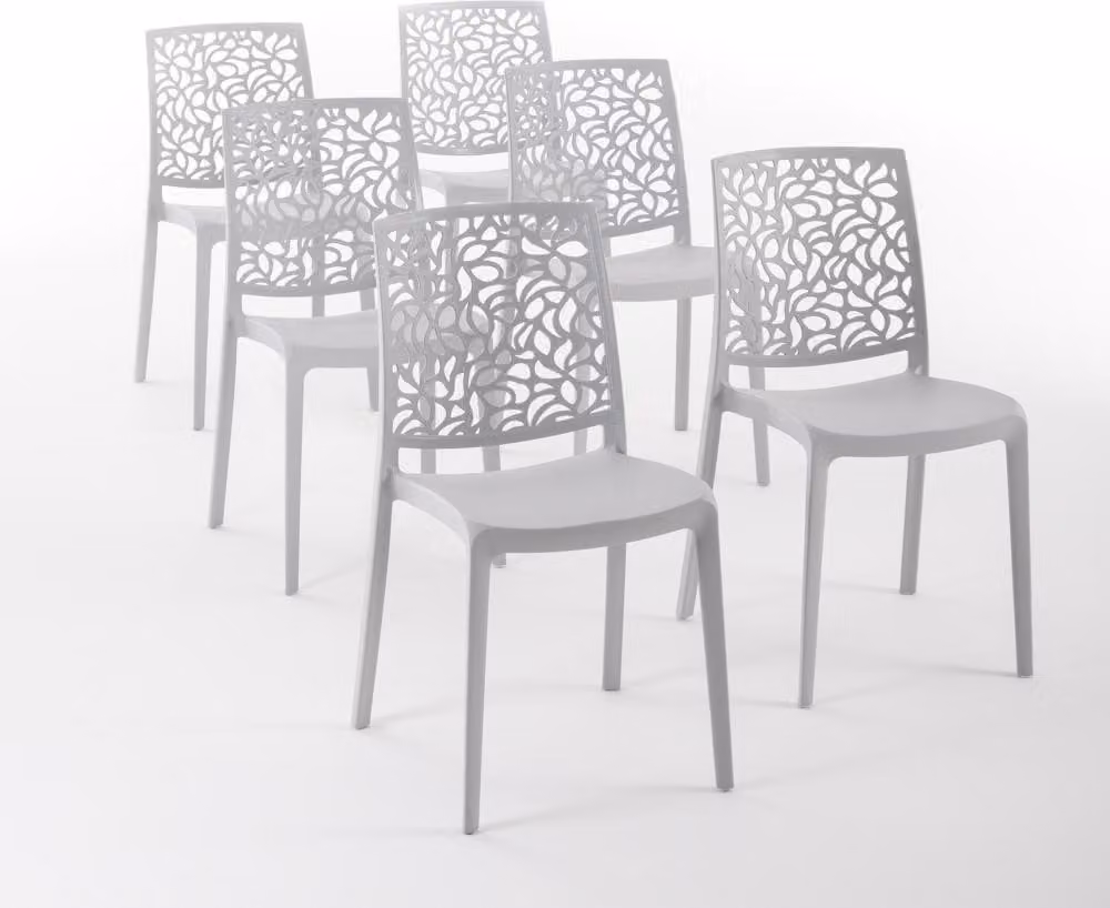 set di 6 sedie impilabili in polipropilene con fibre di vetro per esterni e giardino, bar e ristoranti, cucina design moderno - ANNA - Grigio chiaro