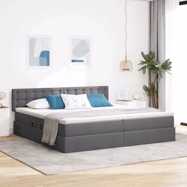 Letto con contenitore vidaXL Grigio Scuro con illuminazione LED e porte USB, L/P: 200 x 200 cm