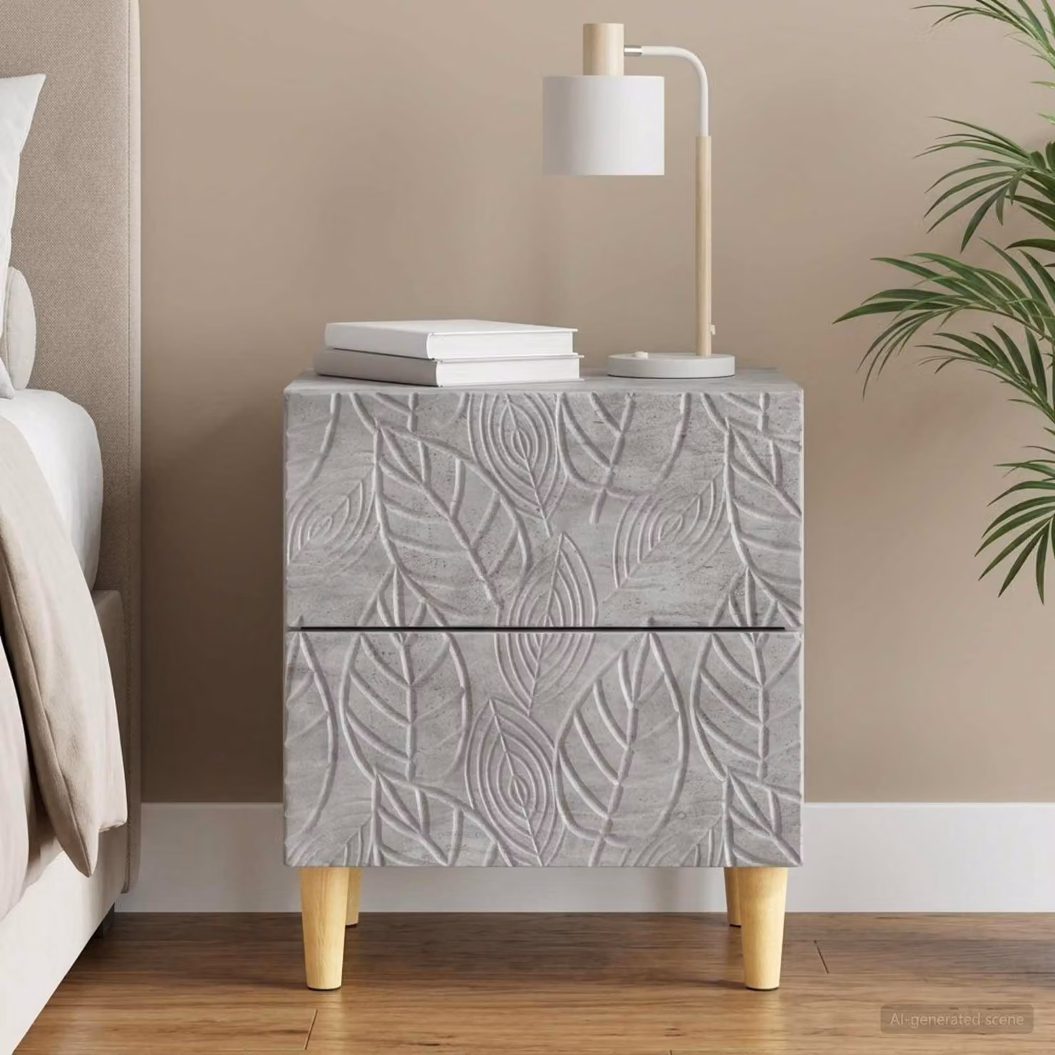 Comodino moderno vidaXL in legno ingegnerizzato e legno di eucalipto, colore grigio, L 43 cm x P 34,5 cm x H 48 cm