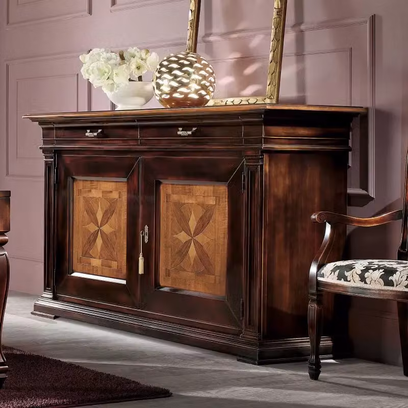Credenza classica con 2 porte e intarsio geometrico bicolore Mobili 2G L/P/H: 200 x 56 x 113 cm – 3