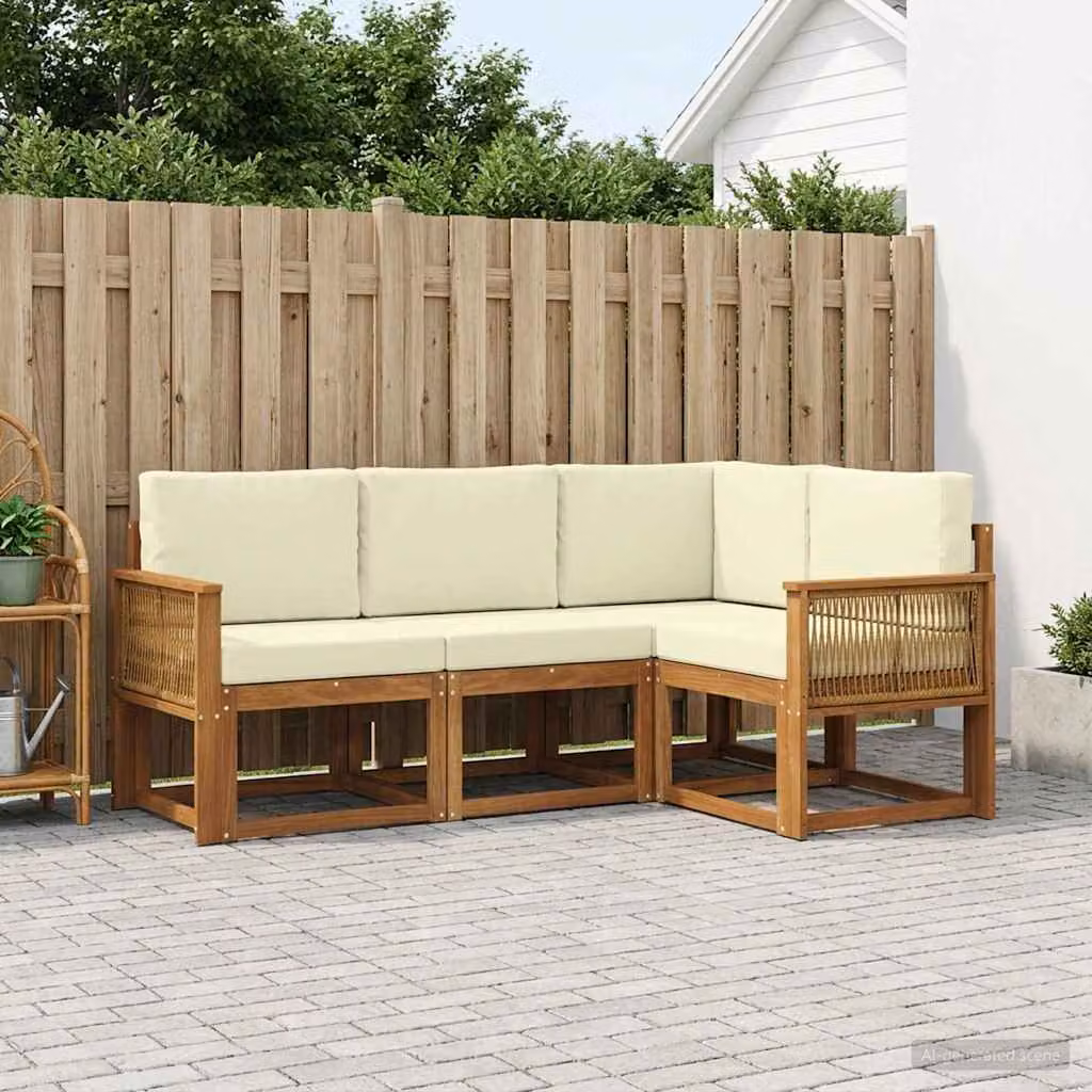 Set di divani da esterno vidaXL 4 pz in legno di acacia con cuscini, beige e marrone