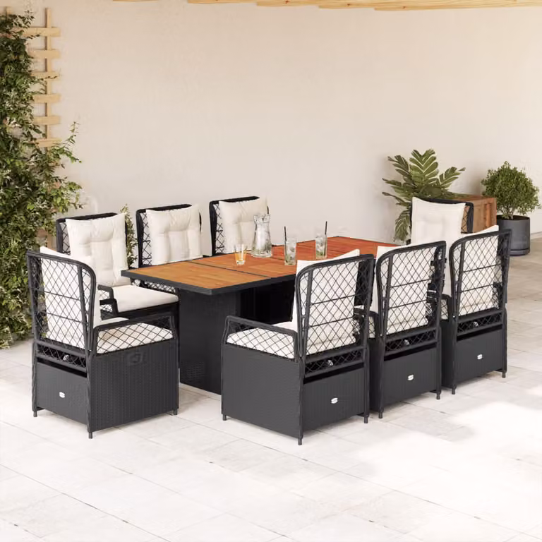 Set da Pranzo da Giardino vidaXL 9 pz in Polyrattan e Legno di Acacia Nero e Bianco
