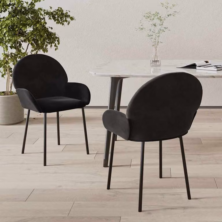 Set di 2 sedie da pranzo moderne vidaXL in velluto nero con struttura in metallo e MDF