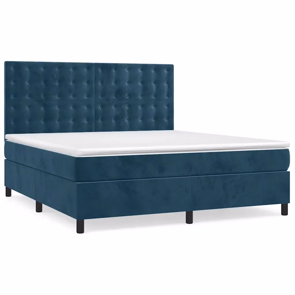 Letto Ibrido con Giroletto a Molle e Materasso vidaXL in Velluto Blu e Bianco L/P: 160 x 200 cm – 2