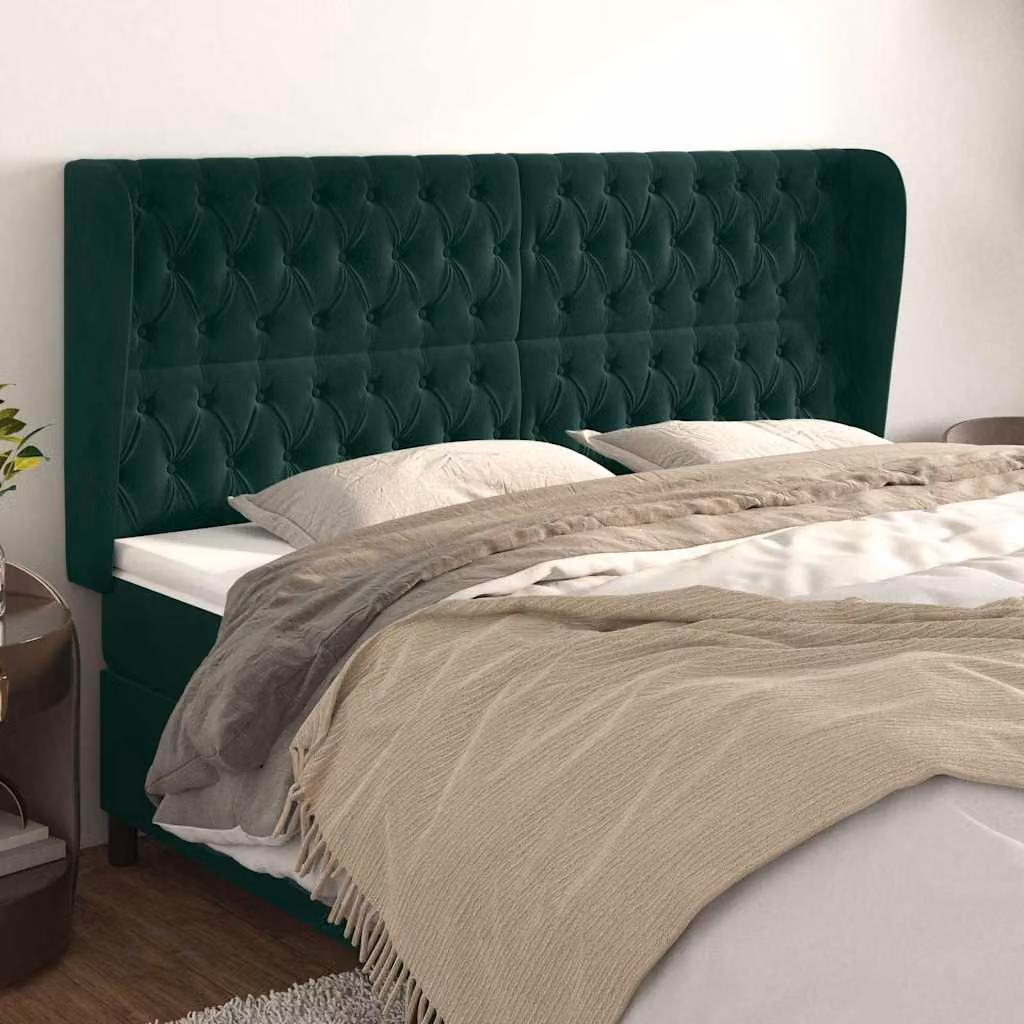 Testiera ad orecchio vidaXL in velluto verde scuro L: 183 cm, P: 23 cm, H: 118/128 cm
