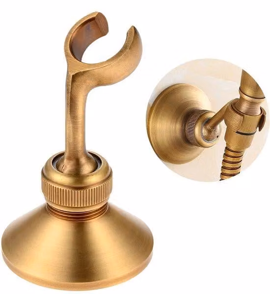 Supporto per soffione doccia vintage in ottone, staffa per doccetta con viti, supporto per soffione doccia vintage (oro, montaggio con foratura)