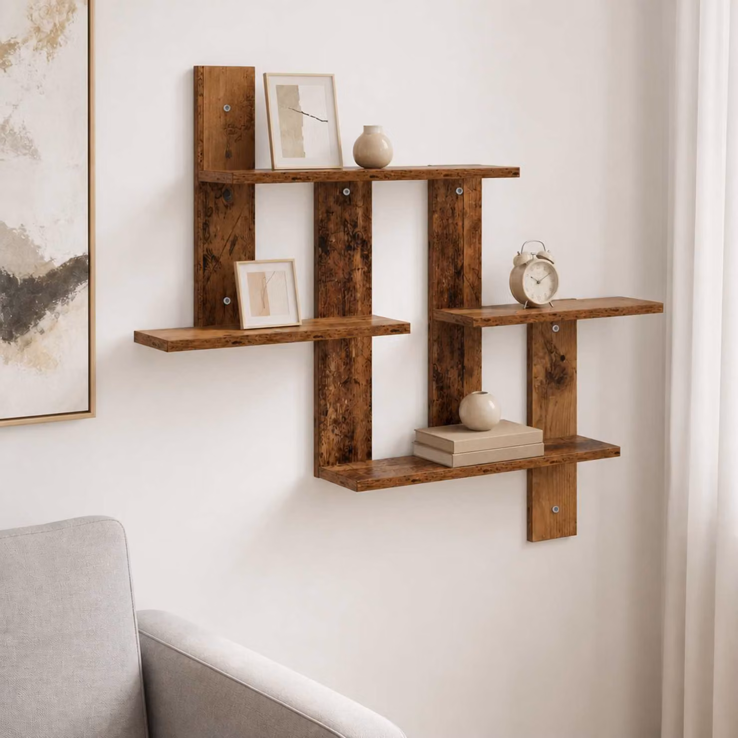 Scaffale da parete vidaXL in legno marrone stile moderno L 85 cm x H 73,5 cm x P 13,5 cm
