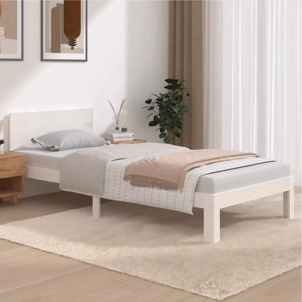 vidaXL Giroletto in legno massello di pino bianco con doghe fisse L/P/H: 205,5 x 90 x 200 cm