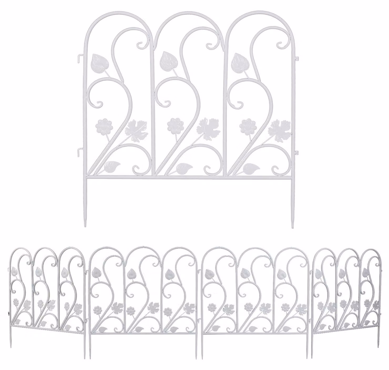 Set di 5 pannelli decorativi in metallo per recinzione - Realizzati in ghisa con rivestimento in polvere - Dimensioni: 59,5 x 62 cm - Facili da montare, ideali per terrazza e balcone - Colore: bianco