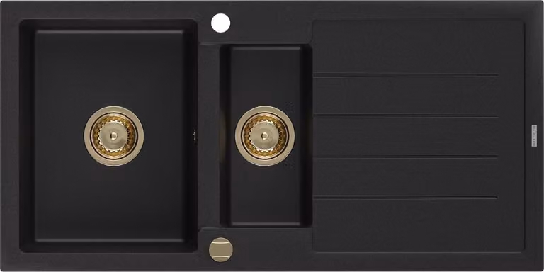 Mexen Andres lavello in granito 1,5 vasche con gocciolatoio 1000 x 500 mm nero, sifone dorato - 6515101510-77-G