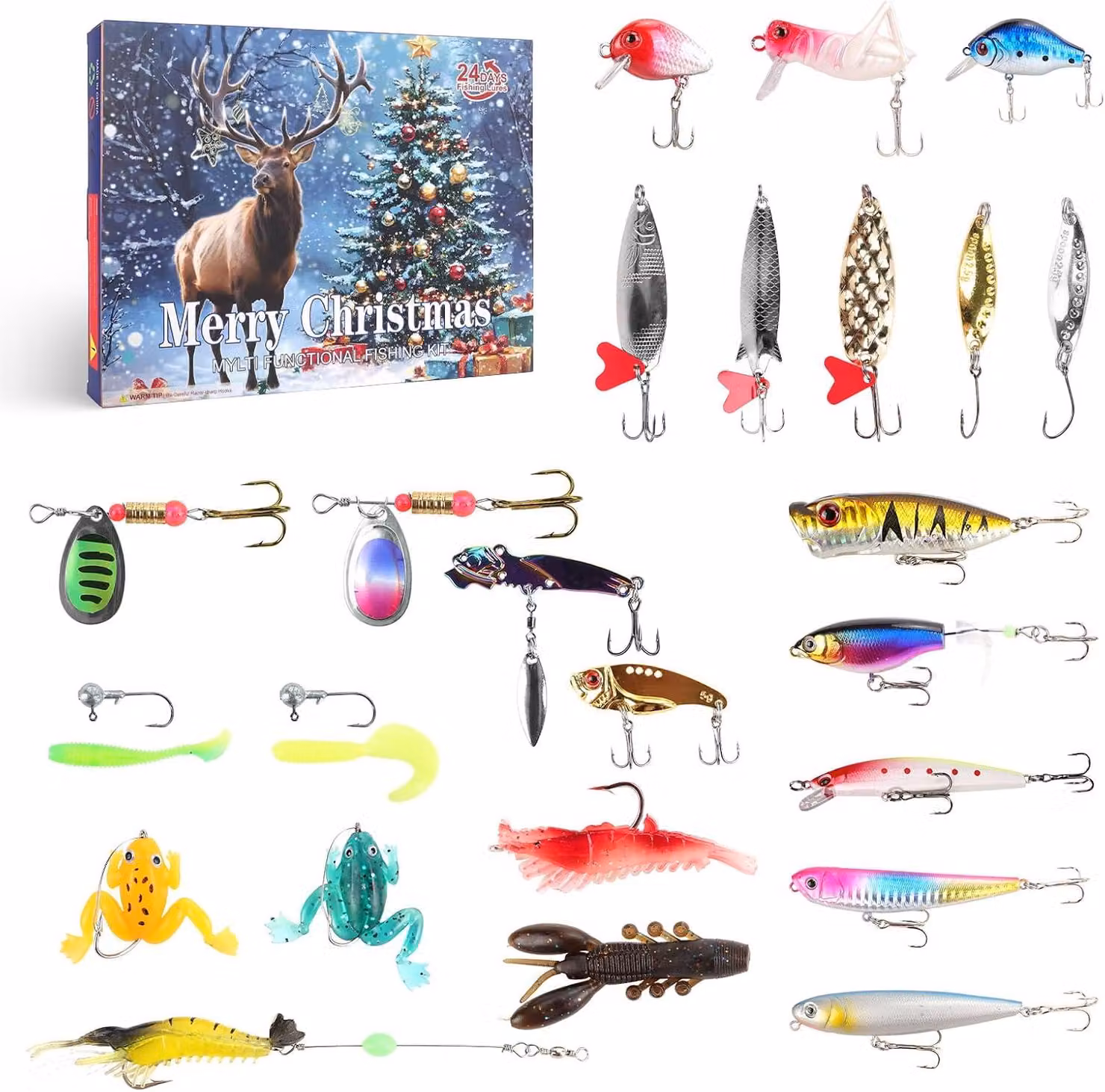 Calendario dell'Avvento 2025 per uomini - Set di 24 accessori da pesca - Calendario di Natale 2025 - Calendario dell'Avvento per pescatori - Regalo per pescatori