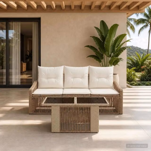 Set Divano da Giardino 4 pz Beige e Bianco Crema polyrattan 3437199