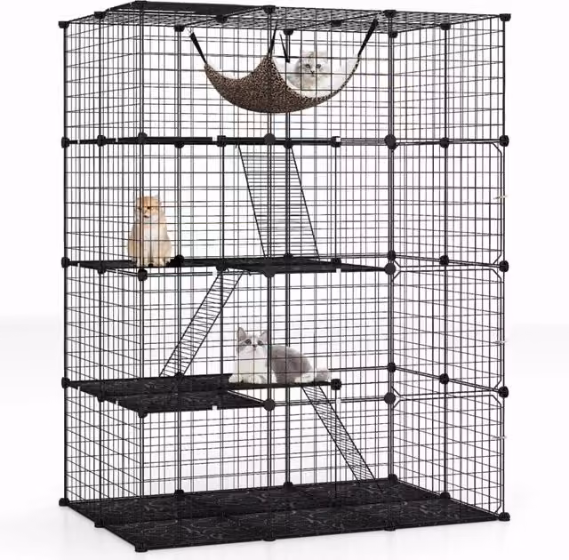 Gabbia per gatti a 4 piani 143 cm con accessori, Enclosure grande con facile accesso e recinto per gatti da interno-Altri animali