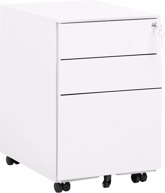 Mobiletto Ufficio Beliani in Metallo Bianco Opaco con Ruote e Chiusura a Chiave Design Industriale L: 40 cm, P: 50 cm, H: 60 cm – 1