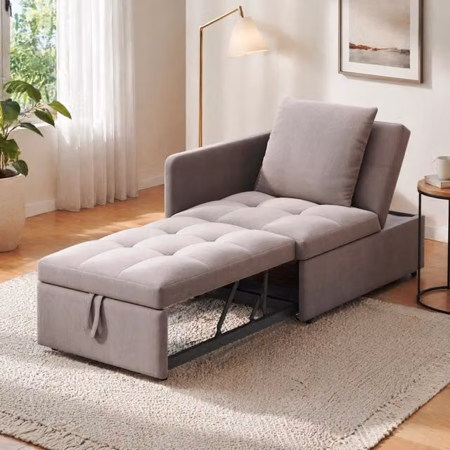Divano letto 3 in 1 convertibile con schienale regolabile; lino grigio; 177x68x65 cm