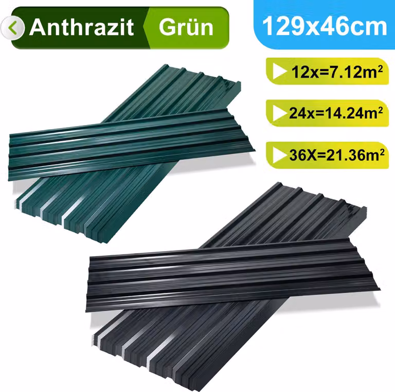 Izrielar 24x Lamiera trapezoidale in acciaio zincato 129×46 cm Lamiera trapezoidale / Lamiera profilata Lamiera per tetto 14 m² Antracite per capanno per attrezzi e casetta da giardino
