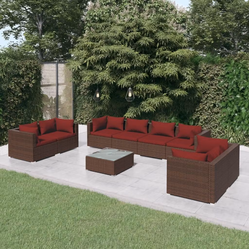 Maison Exclusive - Set da giardino da 9 pezzi con cuscini in polyrattan marrone