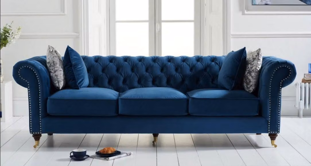 Blaue Chesterfield Sofa Couch Polster Leder Couchen Polster Garnitur