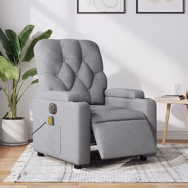 Divano Sedia-Poltrona Reclinabile Massaggio Elettrica Grigio Chiaro Tessuto 292664