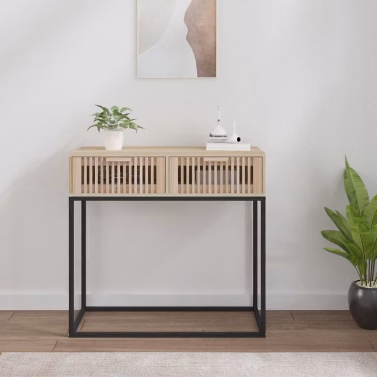 vidaXL Tavolino Consolle in Stile Scandinavo in Legno e Metallo, Colore Marrone e Beige, L 80 x P 30 x H 75 cm
