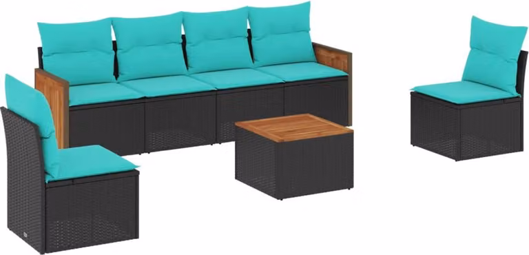 Set Divani da Giardino 7 pz con Cuscini Nero in Polyrattan