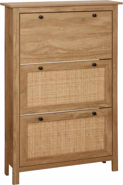 Mobile porta scarpe HOMCOM con 3 ante ribaltabili in legno e effetto rattan marrone in stile scandinavo – 1