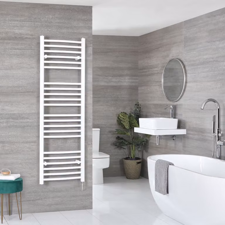Scaldasalviette Elettrico Curvo - 1600mm x 500mm - con Elemento Termostatico - Bianco - Ive