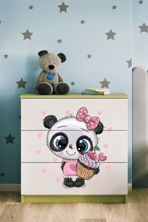 Cassettiera per bambini Panda nel colore verde Babydreams